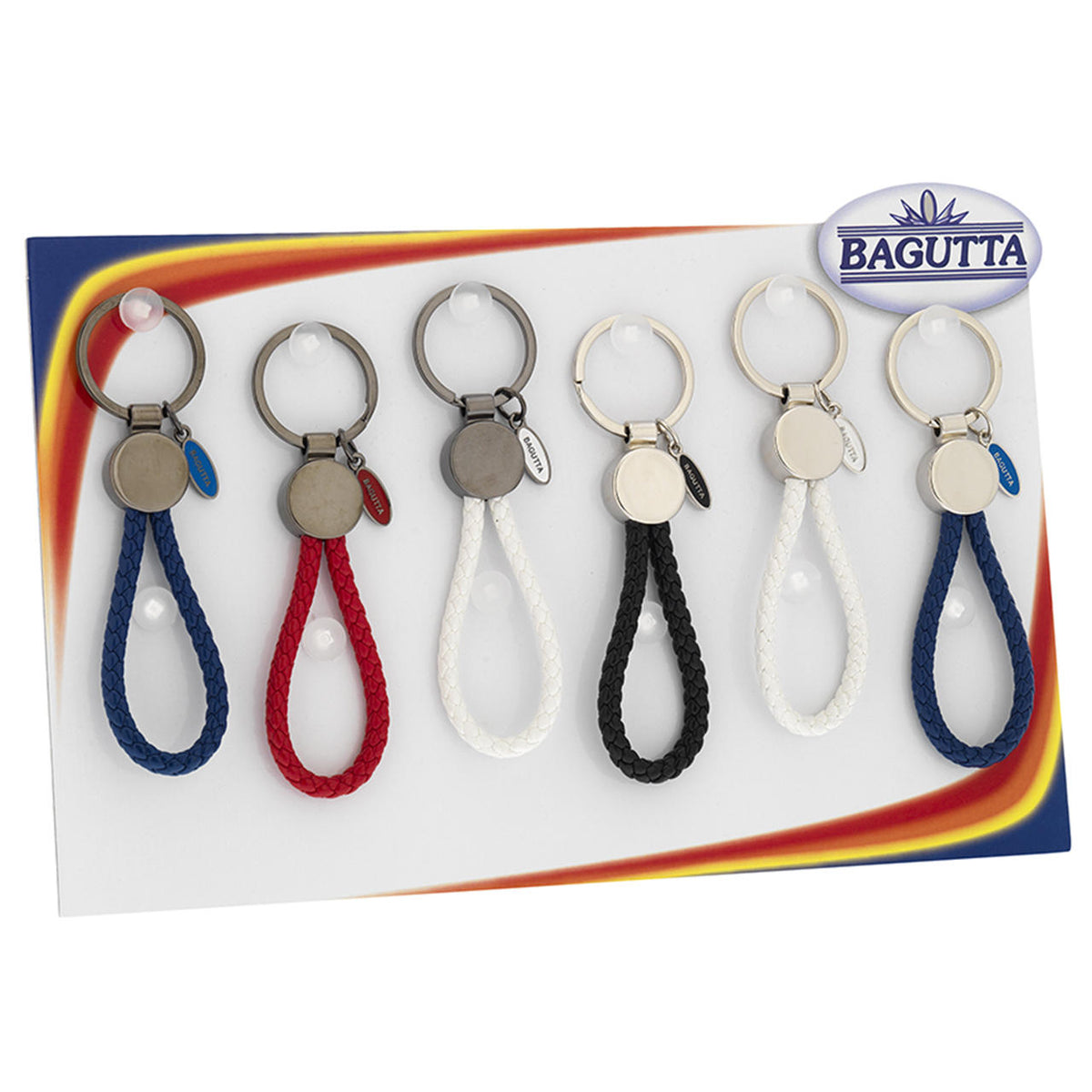 Bagutta Portachiavi con Medaglione Tondo e Cordone Assortiti 16 pezzi con Espositore