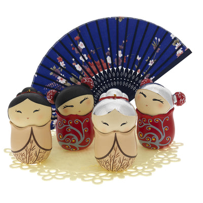 Bagutta Kokeshi Emozionali con Ventaglio Espositore 4 pezzi Diametro 35 cm