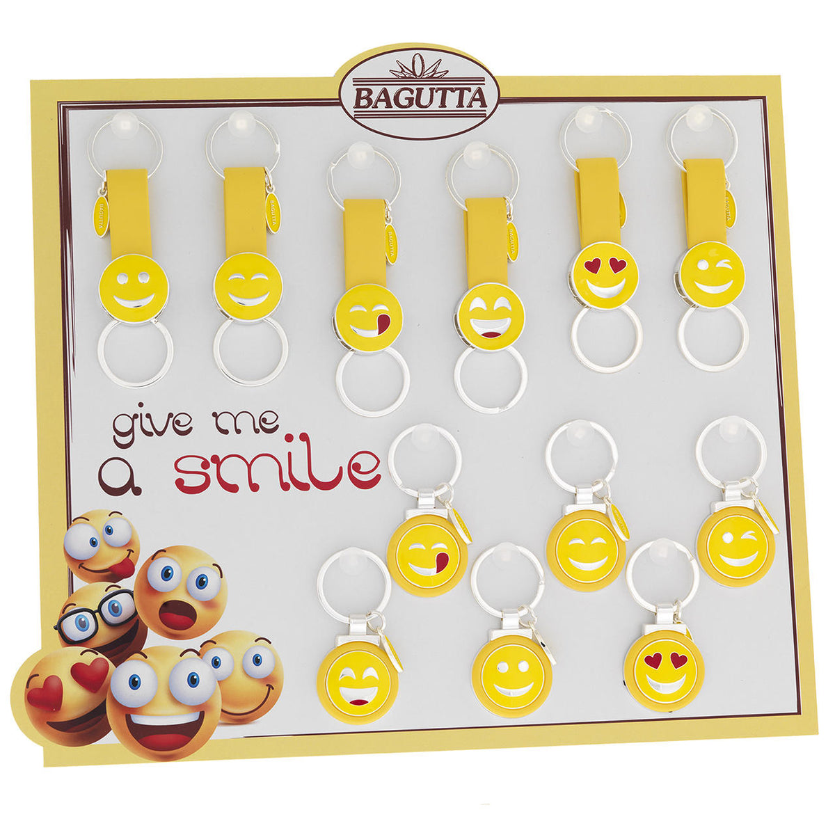 Bagutta Portachiavi Silver Plated Emoji Assortiti 12 pezzi con Espositore