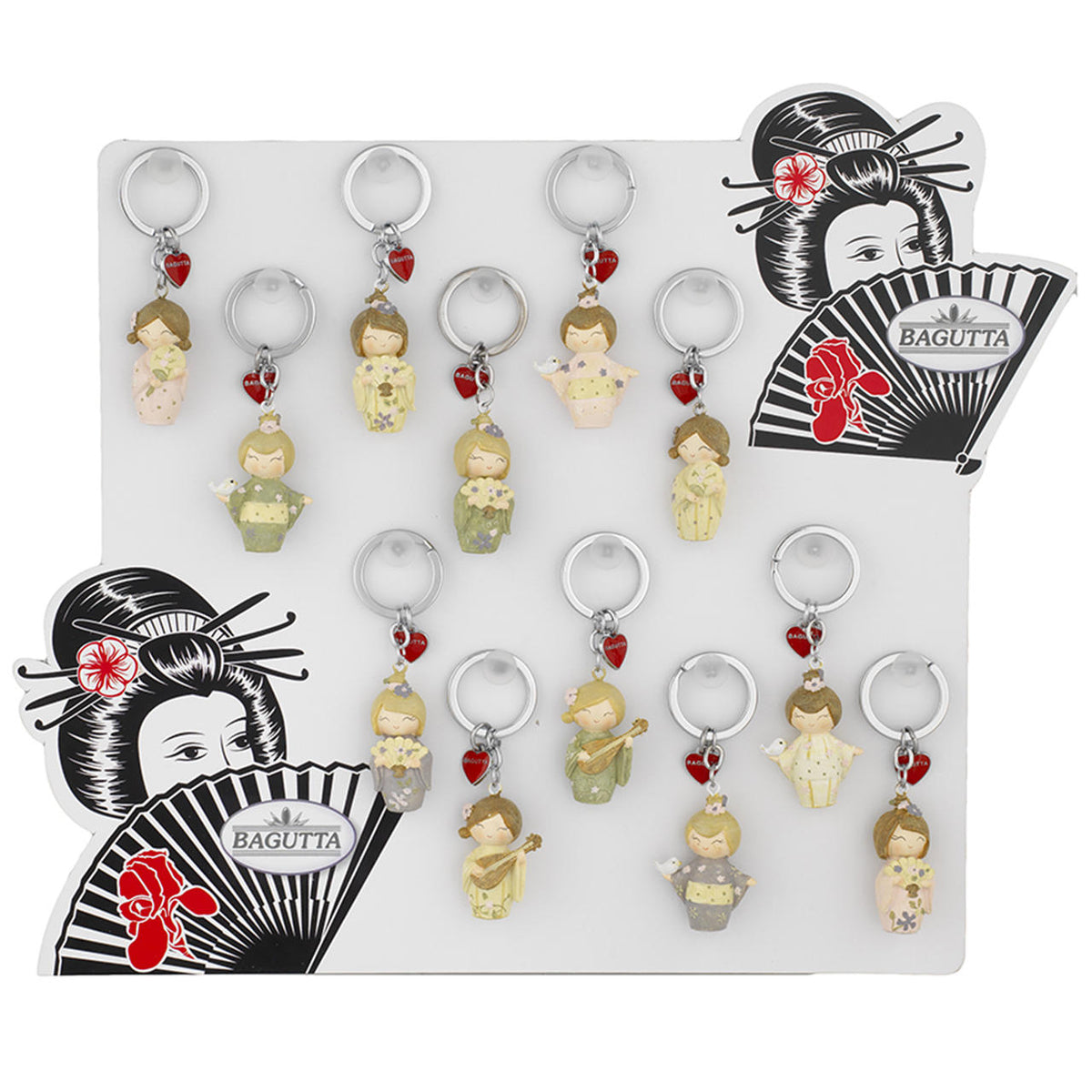 Bagutta Kokeshi Portachiavi Espositore Assortito 16 pezzi