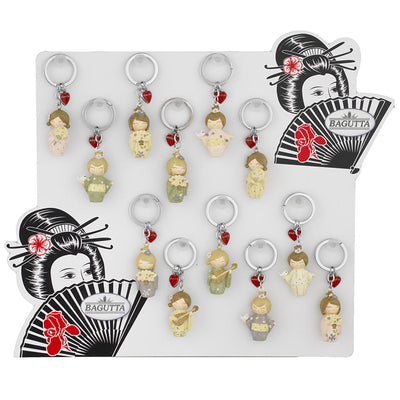 Bagutta Kokeshi Portachiavi Espositore Assortito 16 pezzi