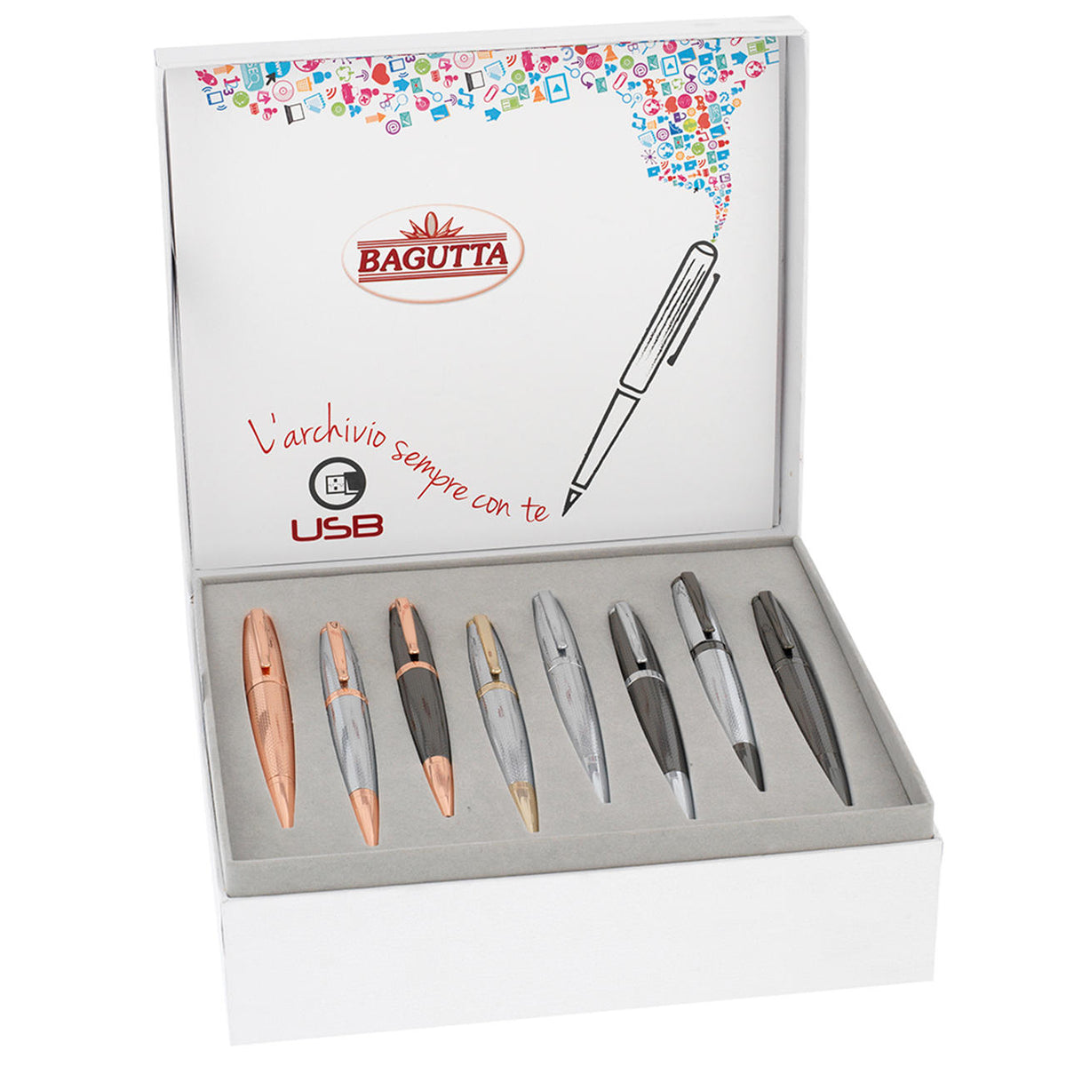 Bagutta Penne a Sfera Testurizzate con Memoria USB 16 GB 14 cm, 8 pezzi