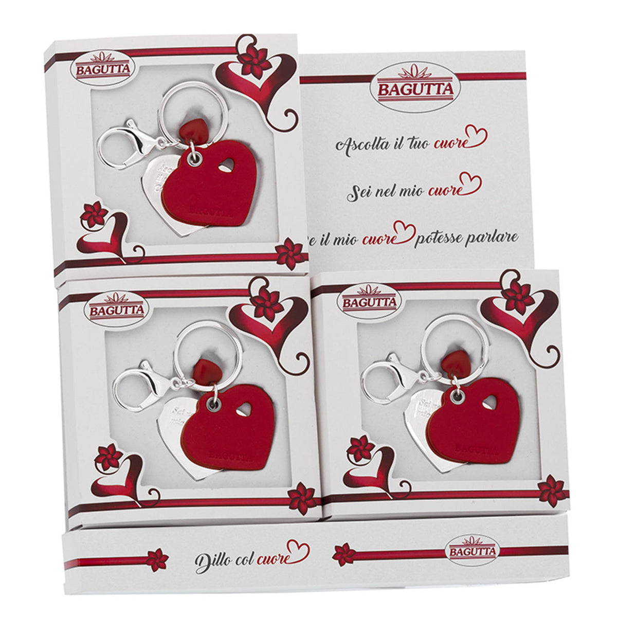 Bagutta Dillo col Cuore Portachiavi Silver Plated con Frasi 6 pezzi con Espositore