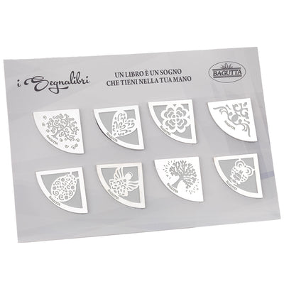 Bagutta Segnalibri Angolari in Ecopelle Bianca Silver Plated 16 pezzi con Espositore