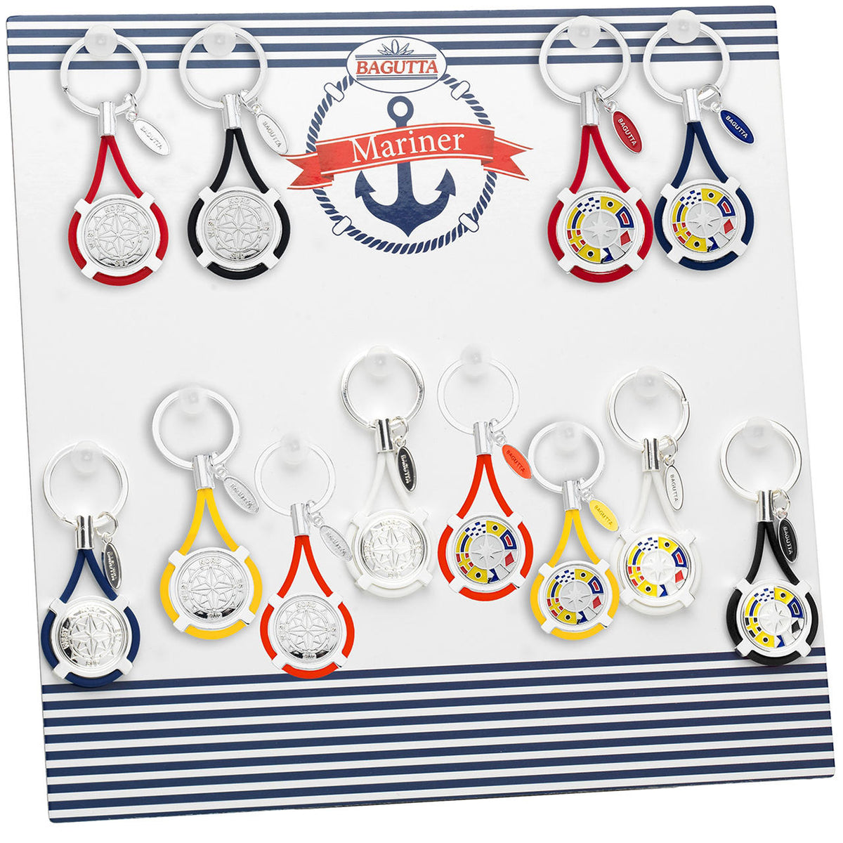 Bagutta Portachiavi Nautici Rosa dei Venti e Bandiere Assortiti 12 pezzi con Espositore