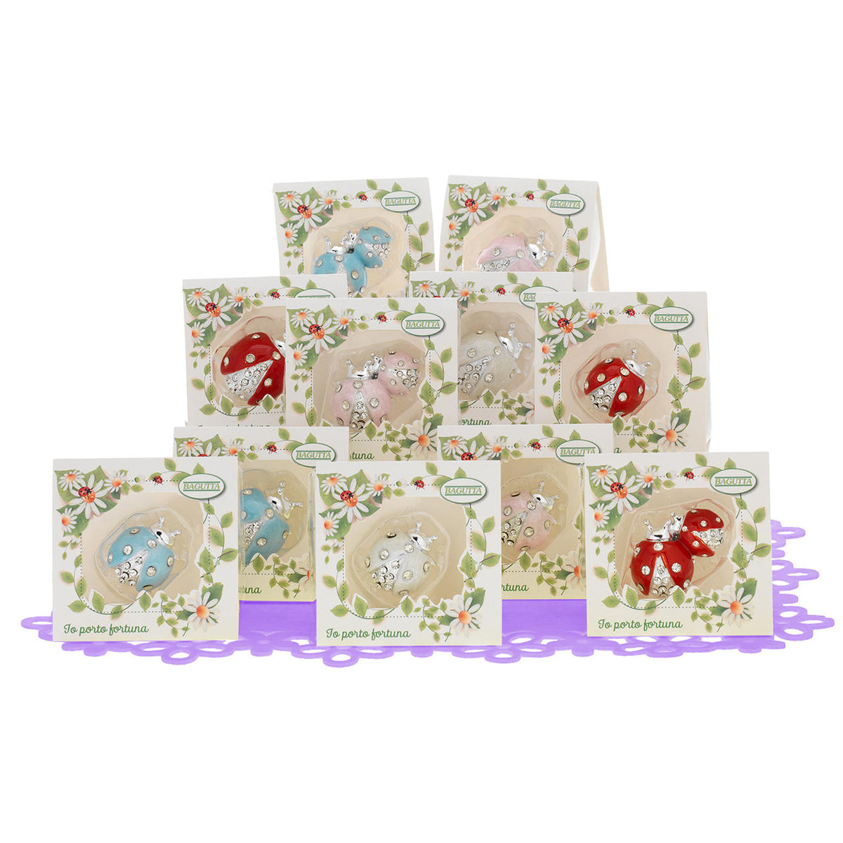 Bagutta Coccinelle Portafortuna con Cristalli Colori Assortiti 12 pezzi