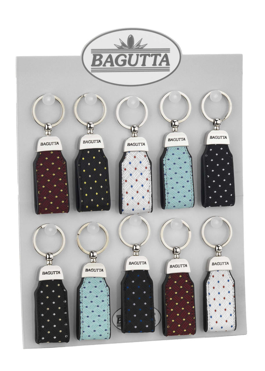 Bagutta Portachiavi ad Anello in Tessuto Microfantasia Assortiti 12 pezzi con Espositore
