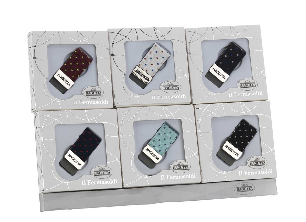 Bagutta Fermasoldi con Inserto in Tessuto Microfantasia Assortiti 12 pezzi