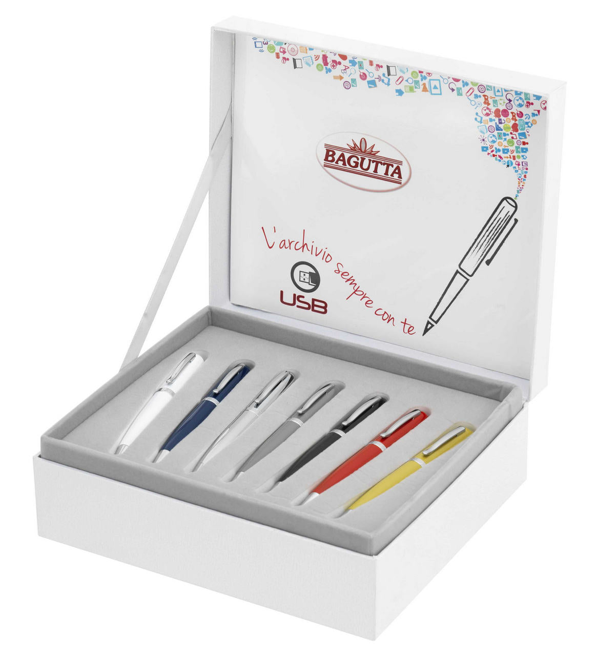 Bagutta Penne a Sfera con Memoria USB 16 GB Colori Assortiti 14 cm, 7 pezzi