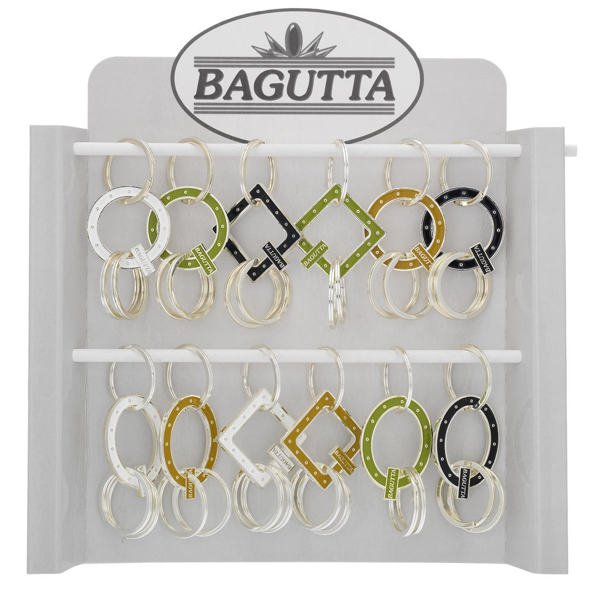 Bagutta Portachiavi Silver Plated con Forme Borchiate Assortite 12 pezzi con Espositore