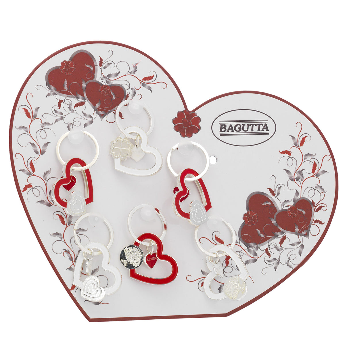 Bagutta Portachiavi Silver Plated Cuori Assortiti 12 pezzi con Espositore