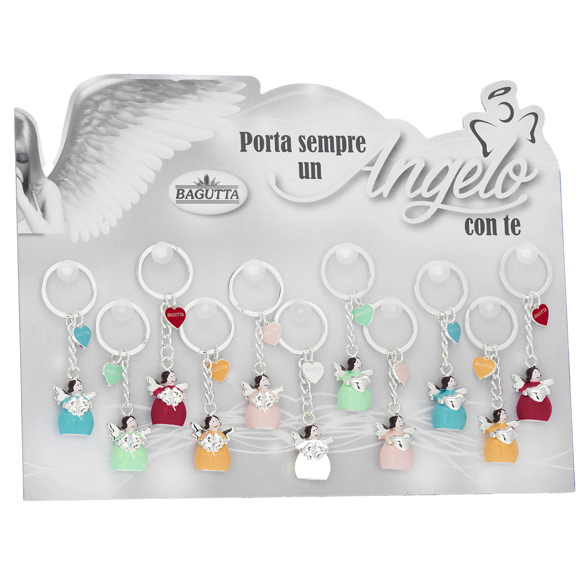 Bagutta Portachiavi Angeli in Metallo Silver Plated Assortiti 12 pezzi con Espositore