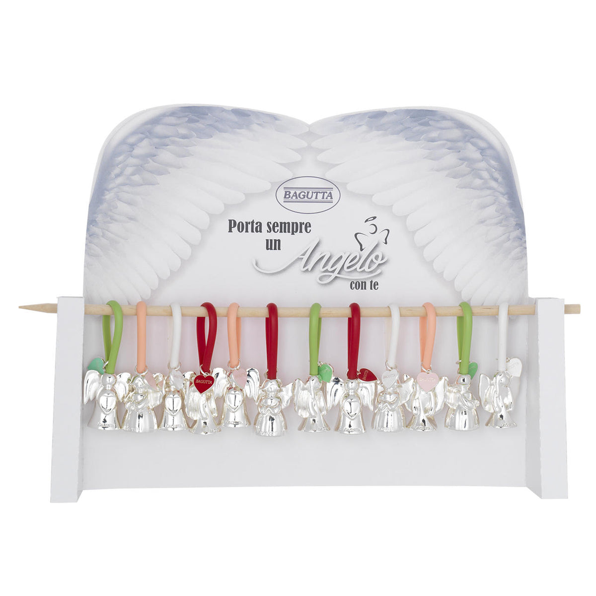 Bagutta Portachiavi Silver Plated Angeli con Asola Colorata 12 pezzi con Espositore