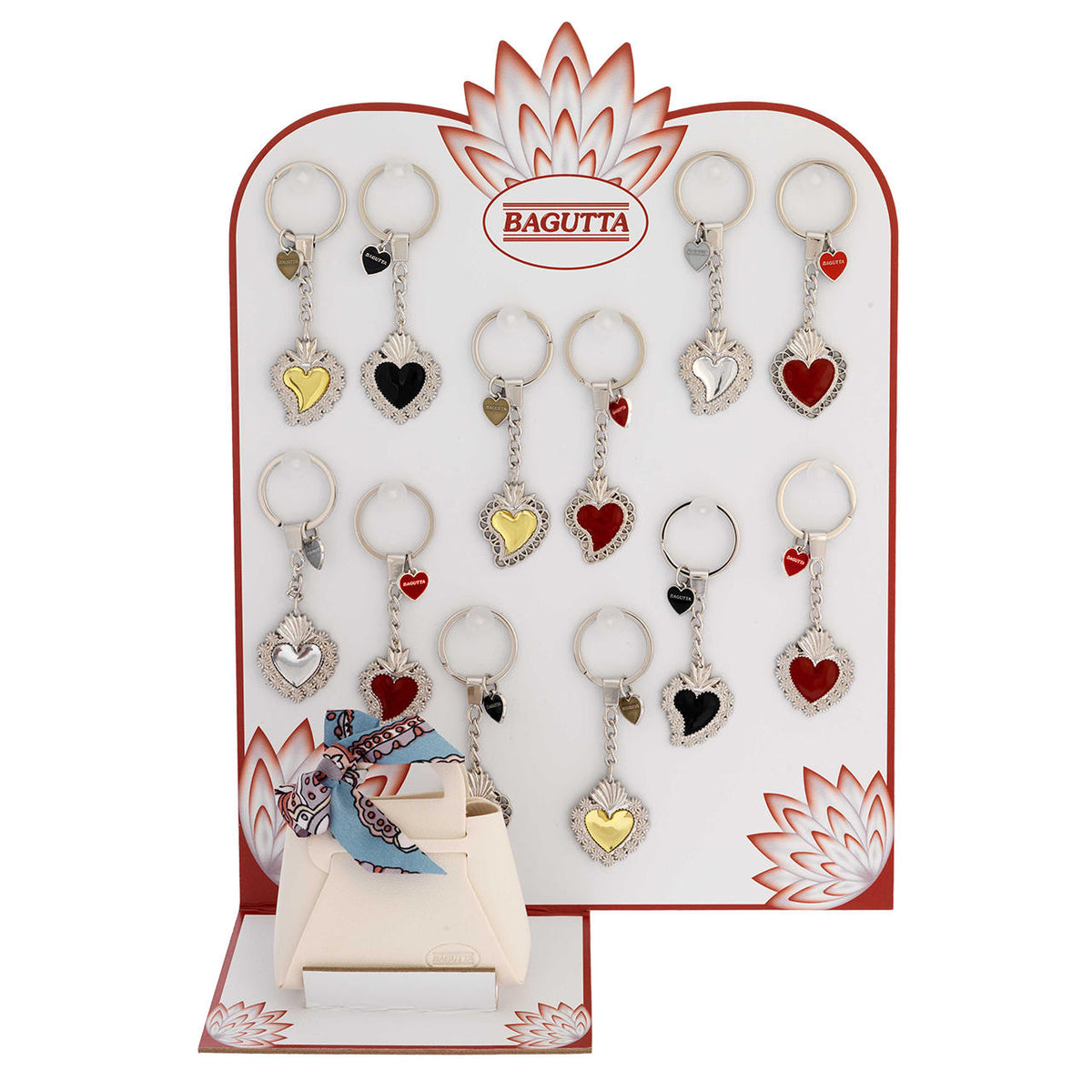 Bagutta Portachiavi in Metallo Sacro Cuore Assortiti 16 pezzi con Espositore