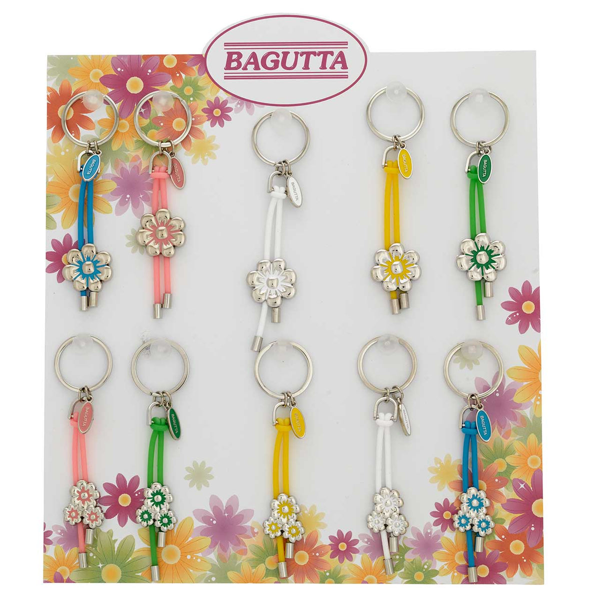 Bagutta Portachiavi Margherite Assortite con Cordino 20 pezzi con Espositore