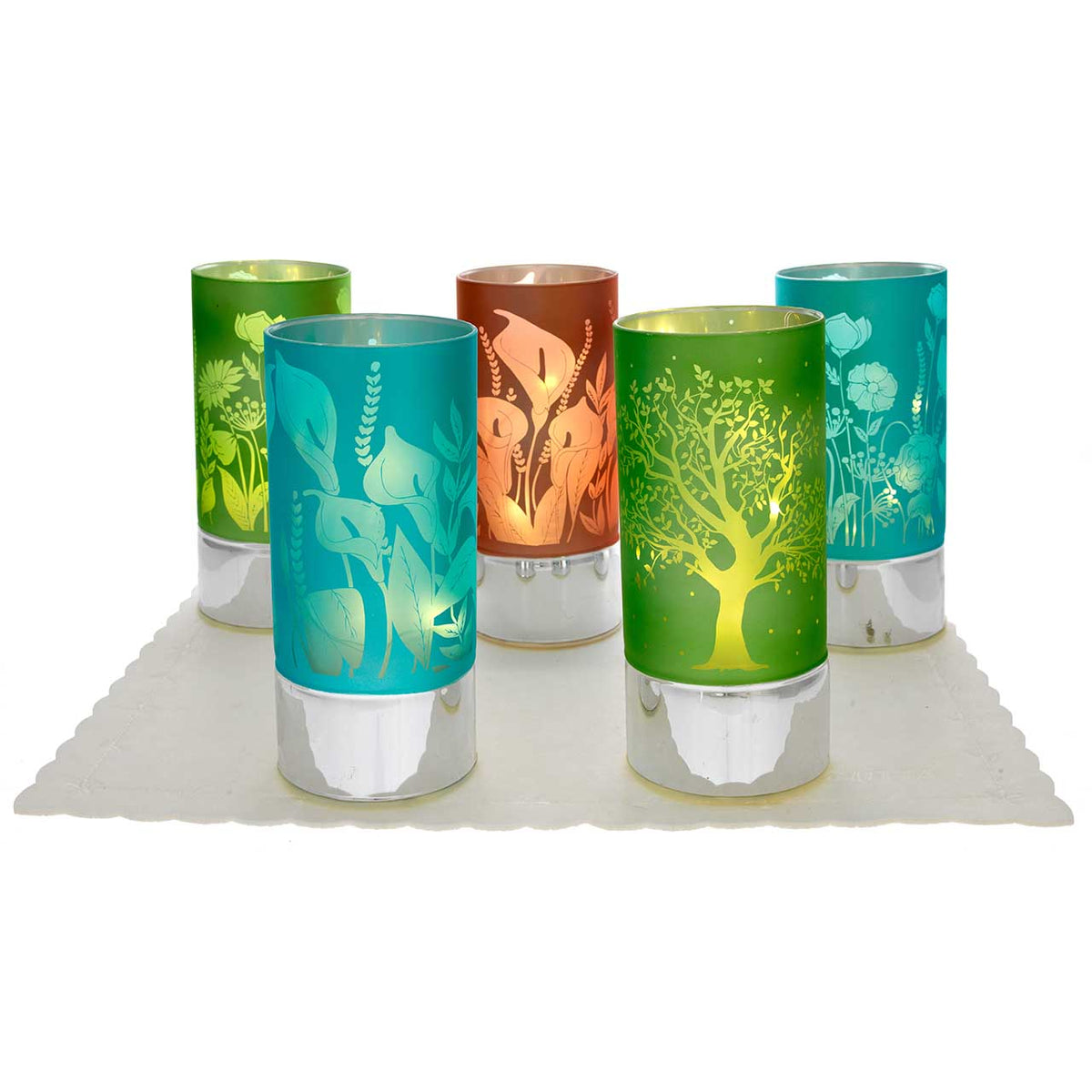 Bagutta Lampade LED in Vetro Fiori e Alberi 9x20 cm 9 pezzi con Espositore e Panno