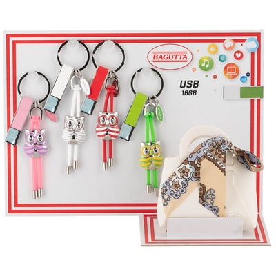 Bagutta Portachiavi con Memoria USB 16 GB Gufi Assortiti 4 pezzi