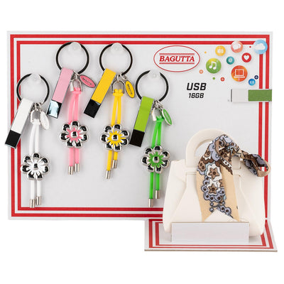 Bagutta Portachiavi con Memoria USB 16 GB Margherite Assortite 4 pezzi