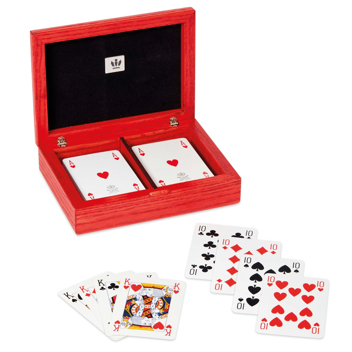 Dal Negro Cofanetto Portacarte in Legno di Frassino Rosso per 2 Mazzi - Carte Non Incluse - 003415