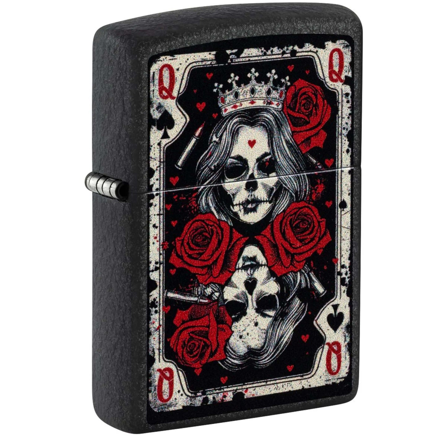 Zippo Skull Queen Card Accendino Antivento Black Crackle