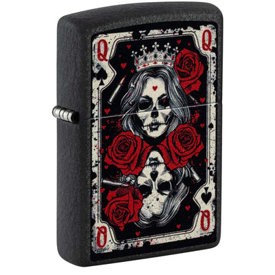 Zippo Skull Queen Card Accendino Antivento Black Crackle
