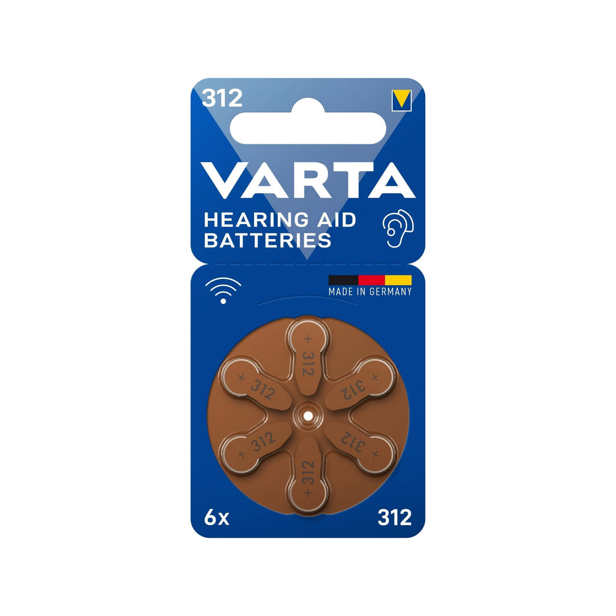 Varta Pile per Apparecchi Acustici 312 Marrone PR41 Zinco Aria 1,45V Confezione da 6 Pezzi