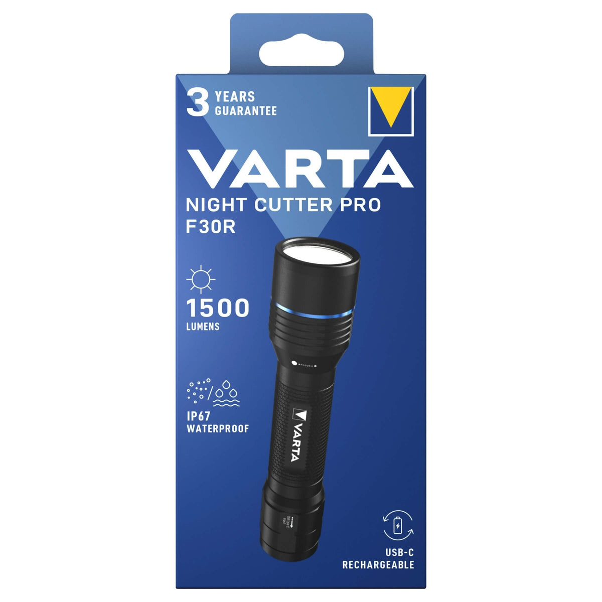 Varta Night Cutter Pro F30R Torcia LED Ricaricabile USB-C 1500 Lumen 280 m IP67 Alluminio