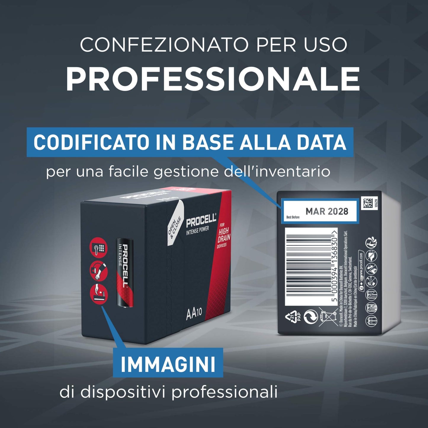 DURACELL STILO PROCELL INTENSE - AA confezione da 10 batterie
