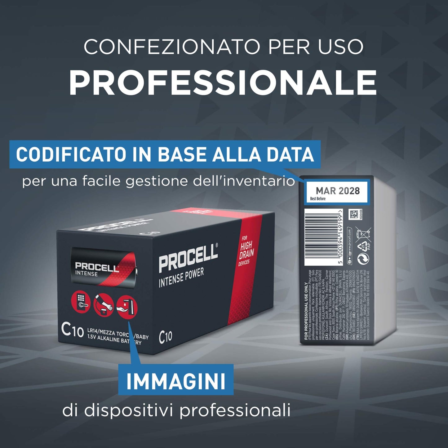DURACELL 1/2 TORCIA PROCELL INTENSE - C confezione da 10 batterie