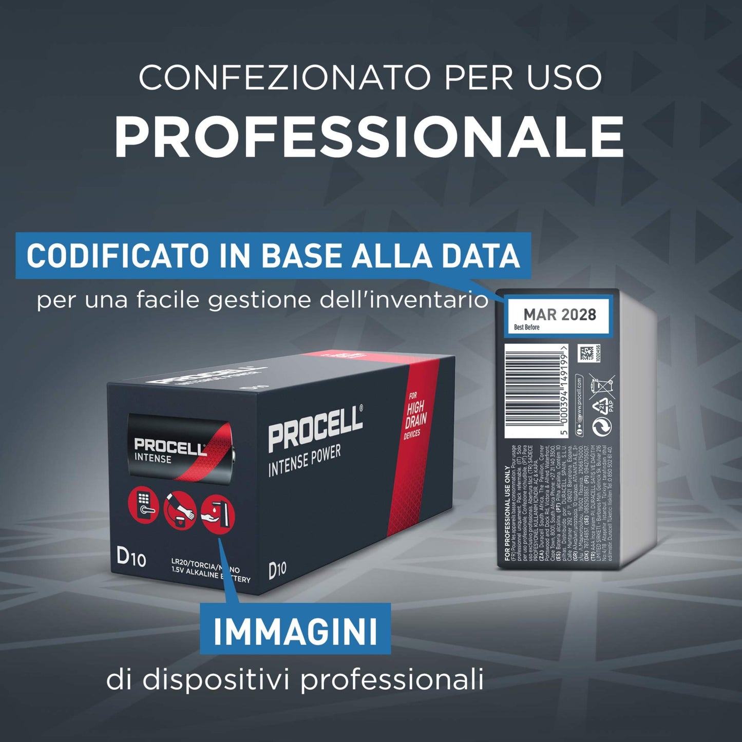 DURACELL TORCIA PROCELL INTENSE - D confezione da 10 batterie