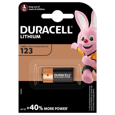 Batteria litio Duracell DL123A 3V blister 1pz 40% energia torce sensori fotocamere serrature keyless