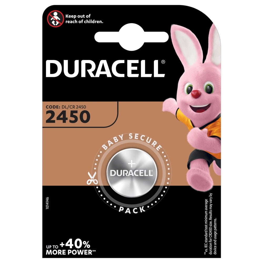 Batteria a bottone litio Duracell CR2450 40% energia in piu Baby Secure blister 1pz