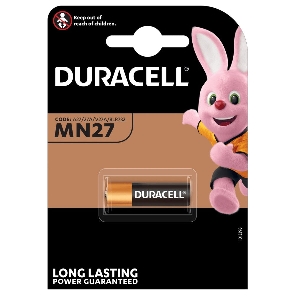 Batteria alcalina Duracell MN27 12V blister 1pz telecomandi campanelli senza fili allarmi localizzatori