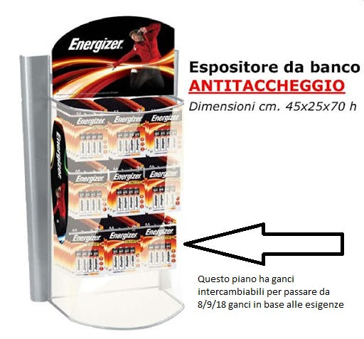 Espositore Energizer antitaccheggio piano ganci intercambiabile 8 9 o 18 ganci