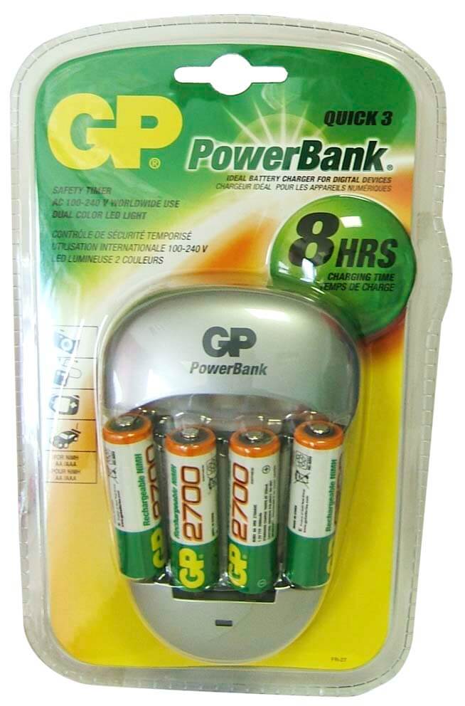 GP CARICABATTERIE RAPIDO + 4 STILO RICARICABILI 2700Ah