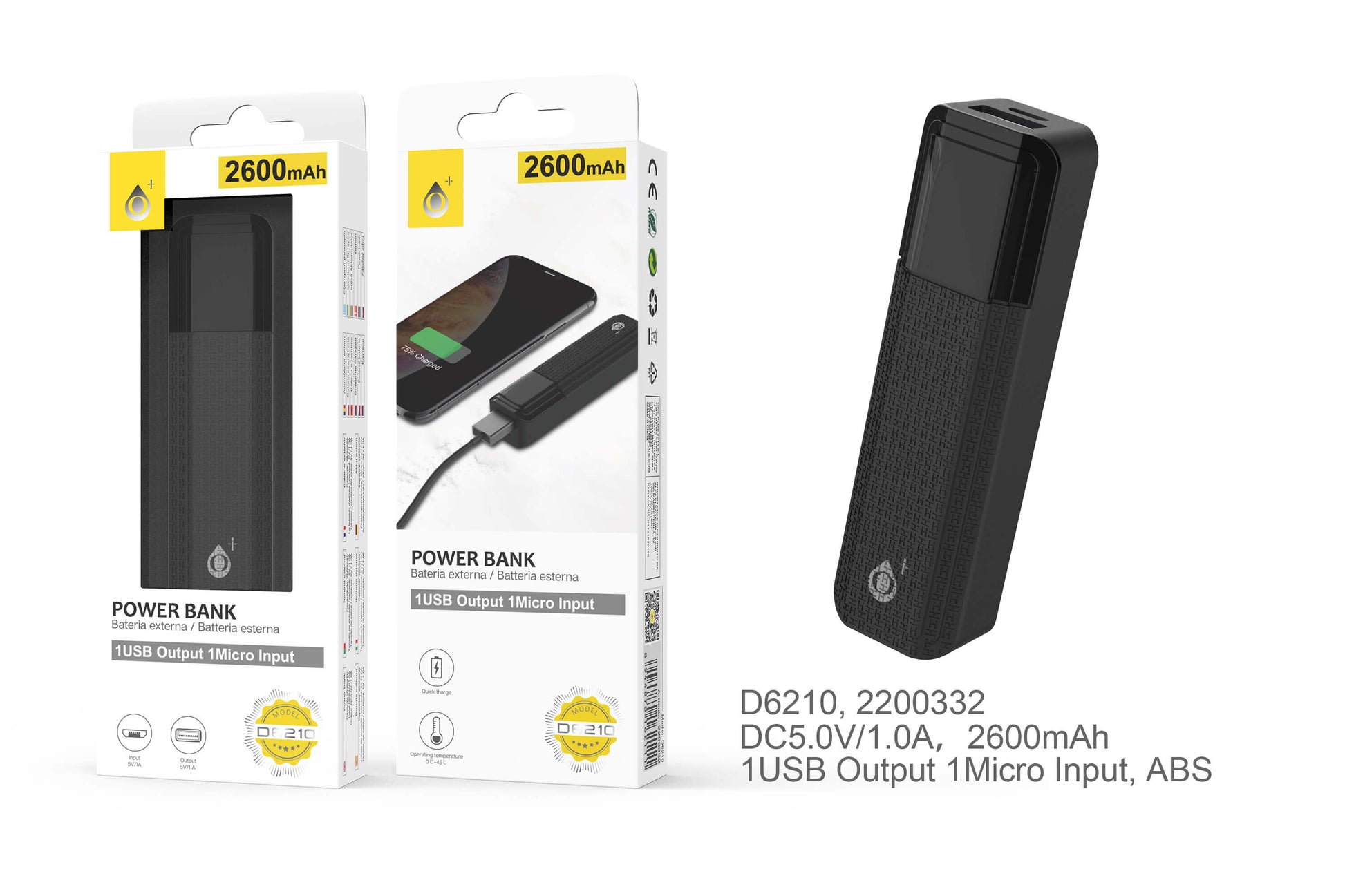 Power bank Sorlax 2600 mAh nero 5V-1A 1 USB Micro USB B04403A