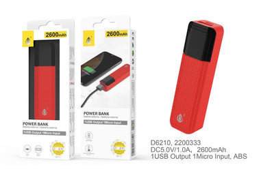 Power bank Sorlax 2600 mAh rosso 5V-1A 1 USB Micro USB B04403C