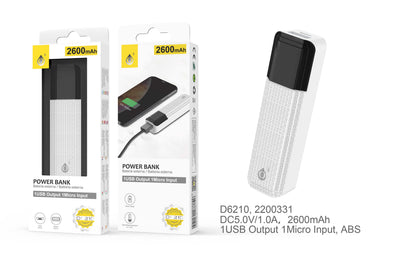 Power bank Sorlax 2600 mAh bianco 5V-1A 1 USB Micro USB B04403