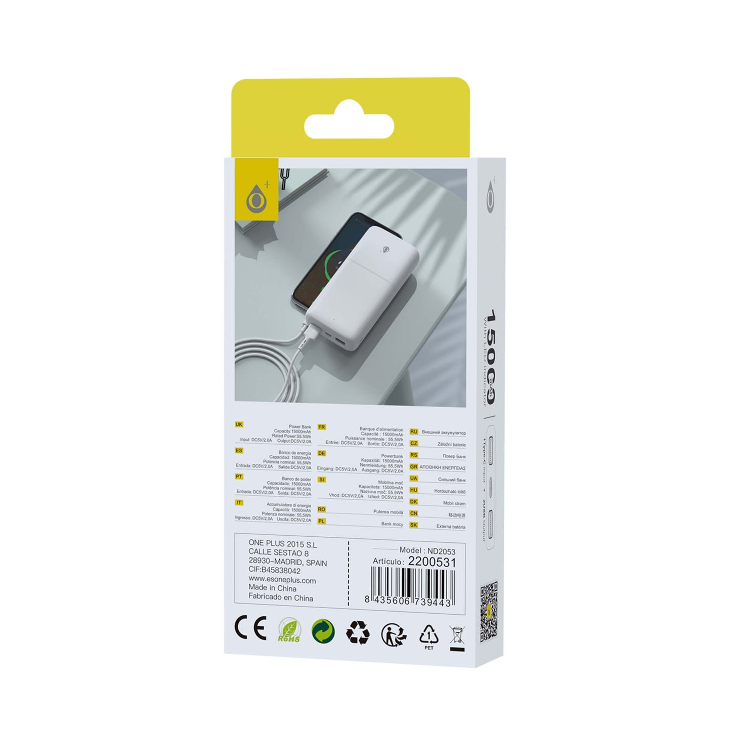 POWER BANK OMAR FAST CHARGE 15000 mAh BIANCO - 55,5 Watt - ND2053
