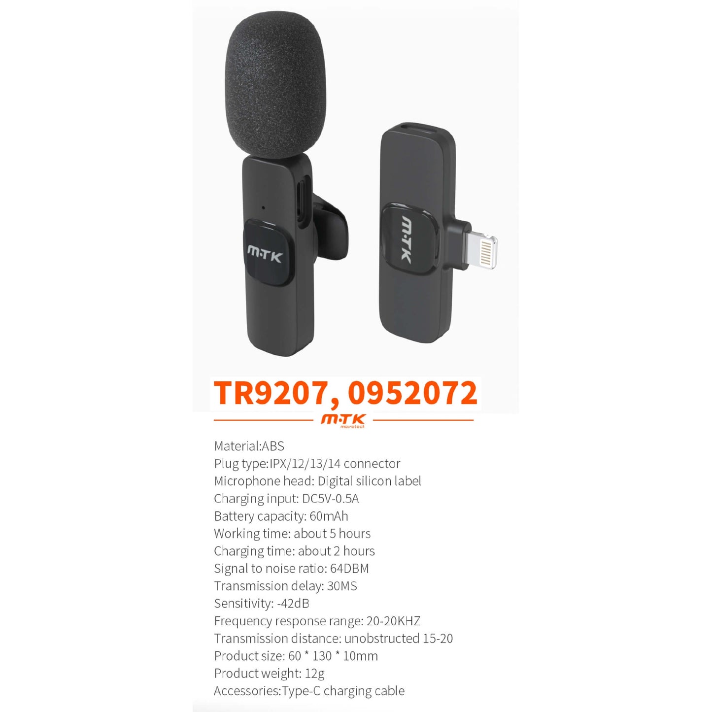 MOVTEK MINI MICROFONO LAVALIER WIRELESS NERO CON CONNETTORE LIGHTNING - TR9207