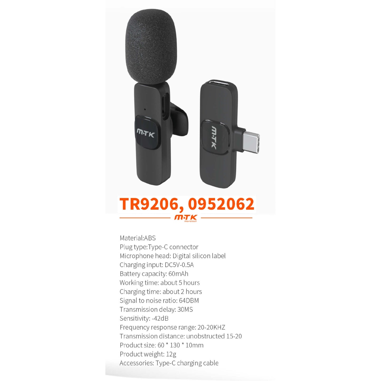 MOVTEK MINI MICROFONO LAVALIER WIRELESS NERO CON CONNETTORE TYPE C - TR9206