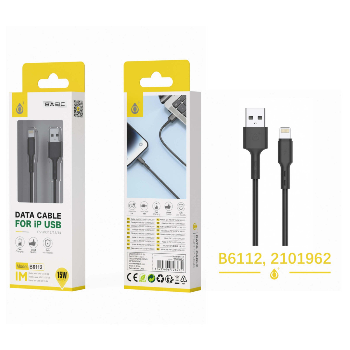 One Plus Cavo Dati da USB a Lightning 1 Metro 3.4A 15W Nero