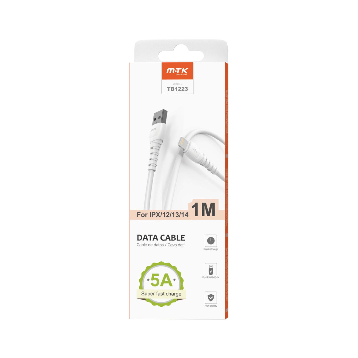 MOVETEK One Plus Cavo Dati da USB a Lightning 1 Metro Bianco - TB1223