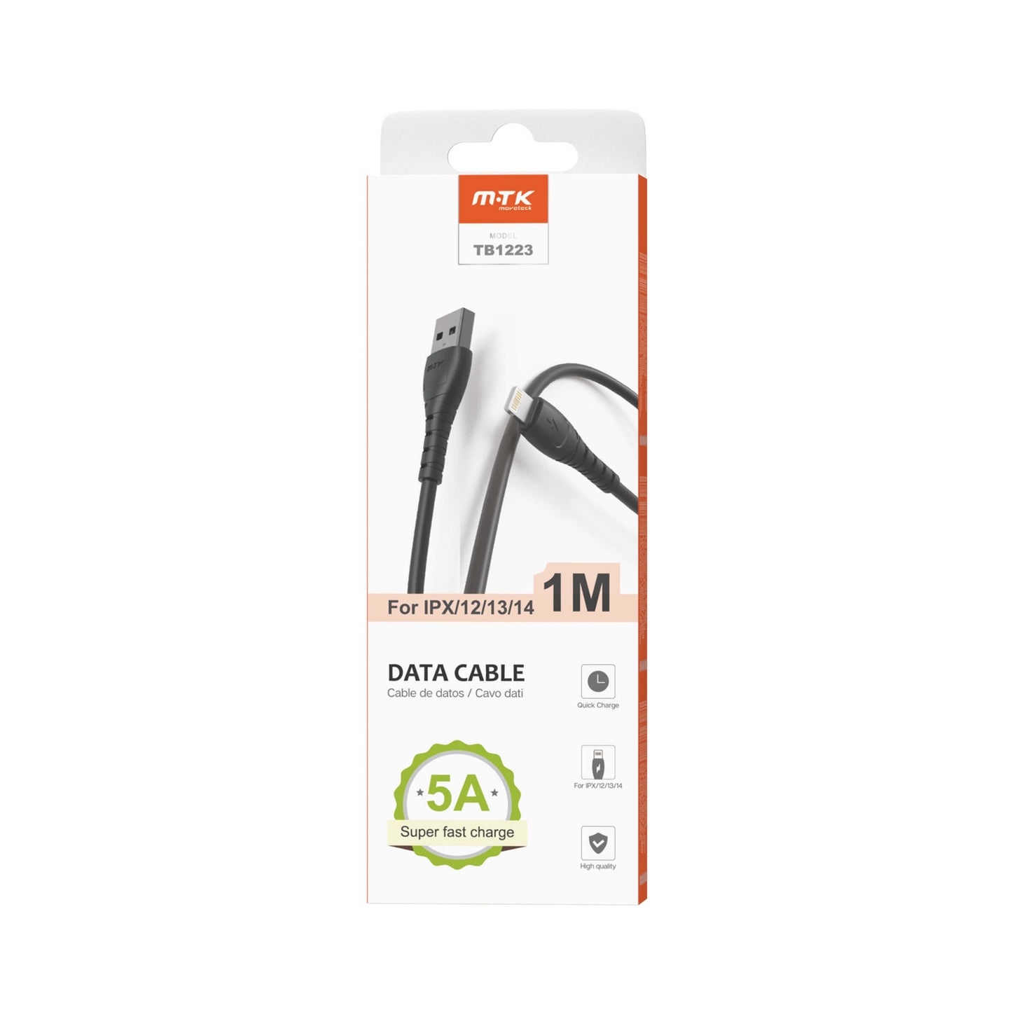MOVETEK One Plus Cavo Dati da USB a Lightning 1 Metro Nero - TB1223