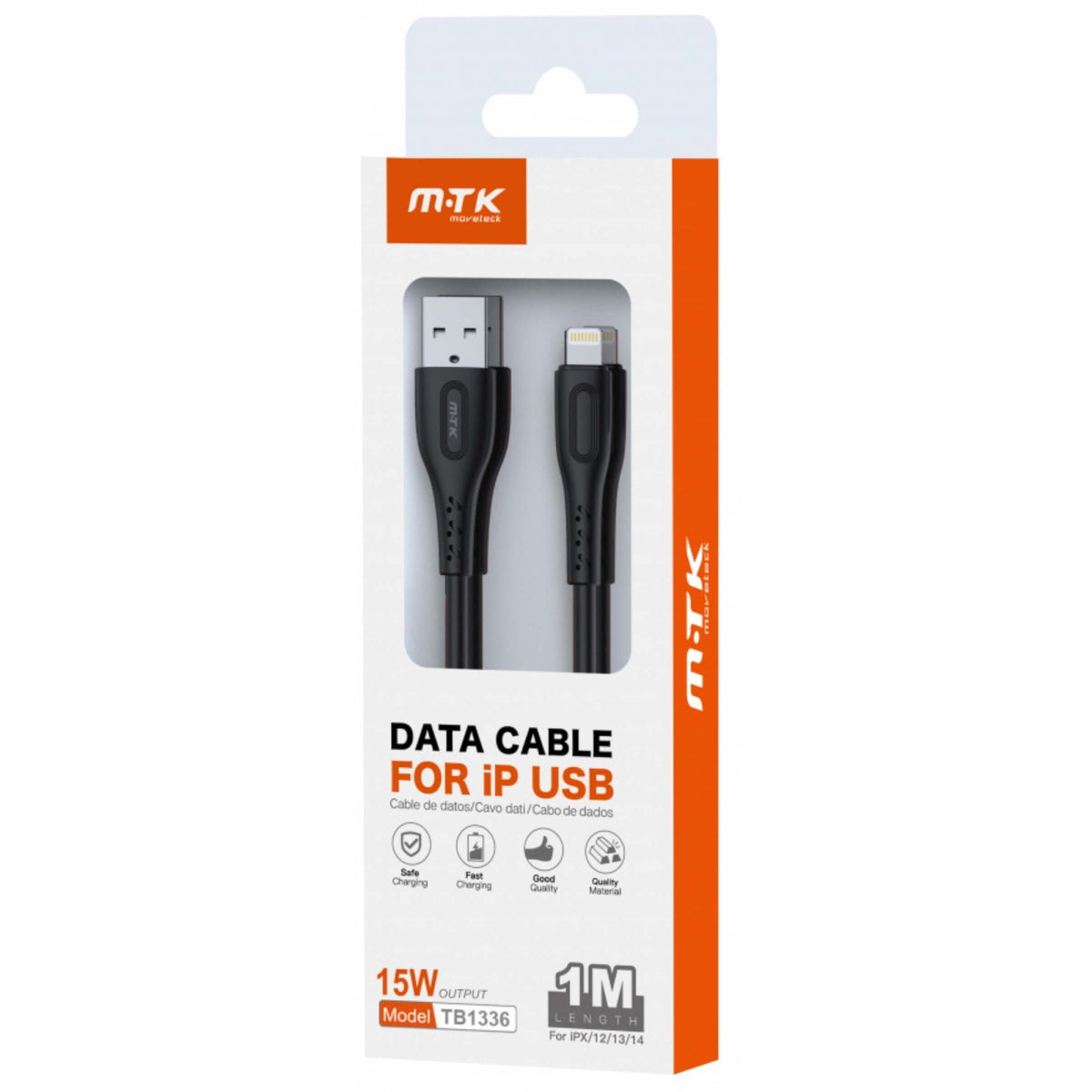 Movetek Cavo Dati da USB a Lightning 1 Metro 3.4A 15W Nero - TB1336