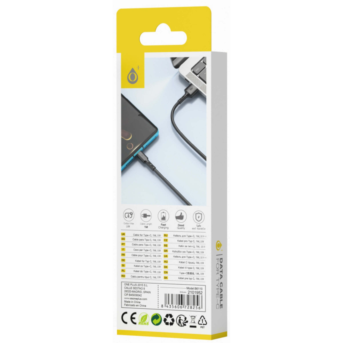 One Plus Cavo Dati da USB a Type-C 1 Metro 18W Nero
