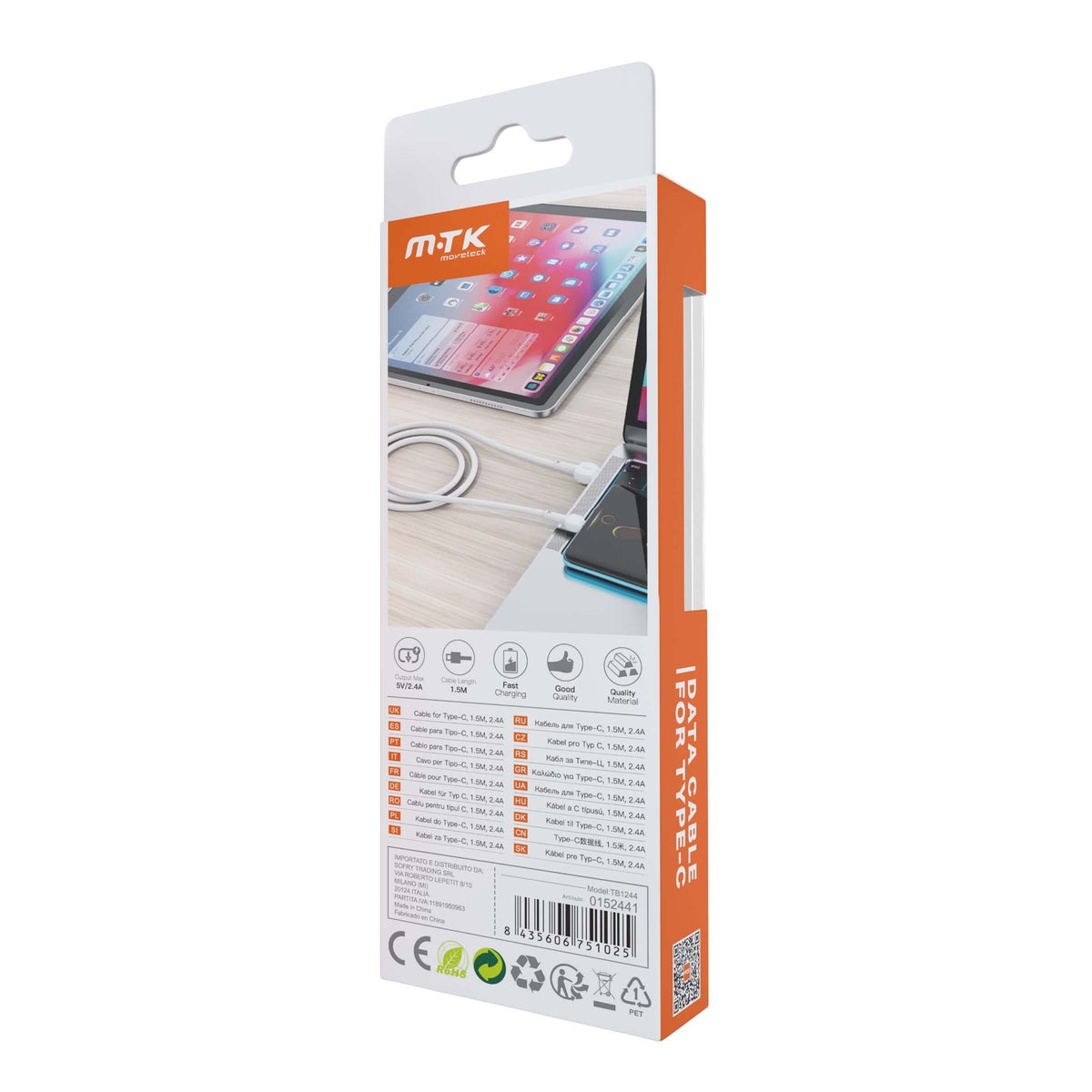 MOVETEK CAVO DATI TYPE-C BIANCO 2.4A - TB1244