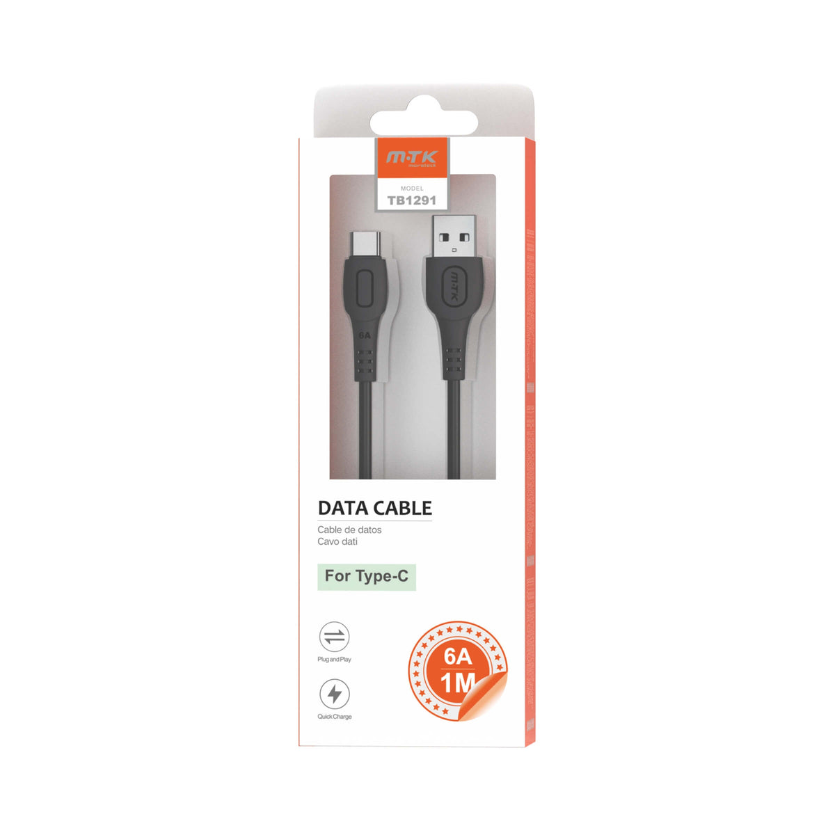 MOVETEK CAVO DATI 1 m TYPE-C NERO 6A - 66 Watt - TB1291