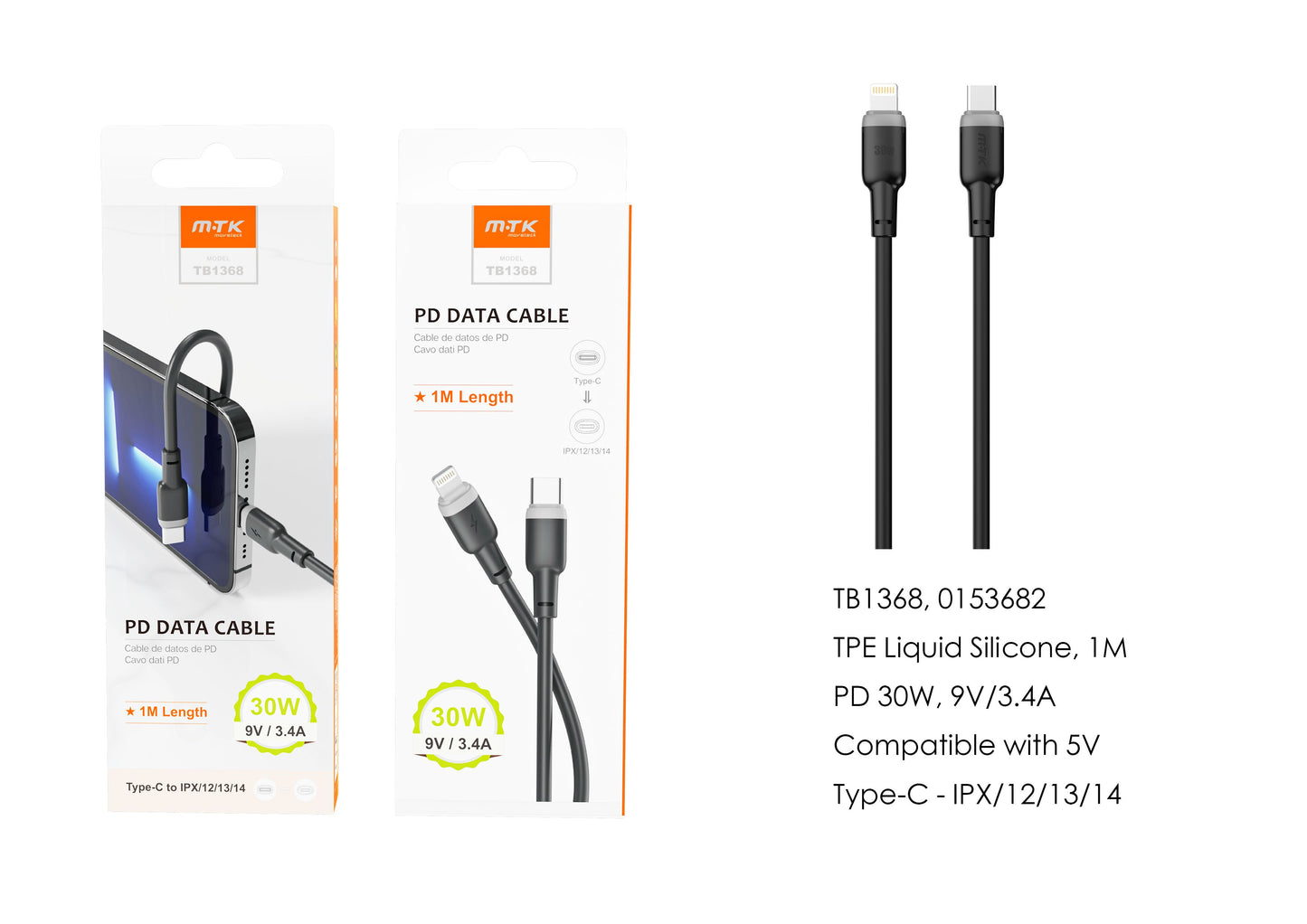 MOVTEK CAVO DATI TYPE-C to LIGHTING per APPLE NERO 1 m 30W - T1368