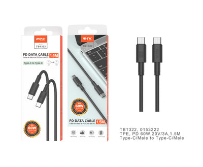 MOVTEK CAVO DATI TYPE-C to TYPE-C NERO 1,5m 60W - TB1322